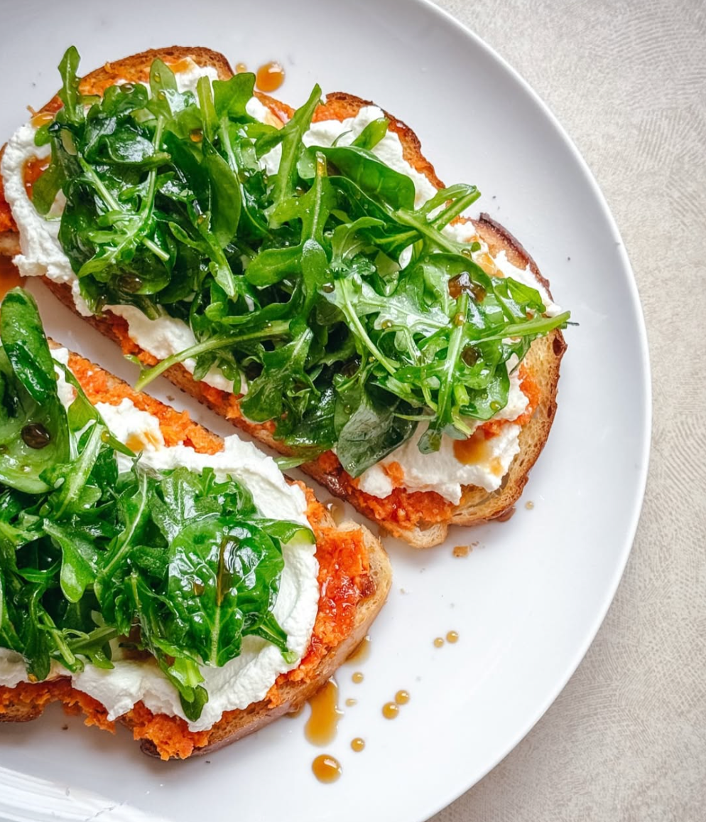 Whipped Ricotta Toast, 24 Karrot Spread & Hot Honey